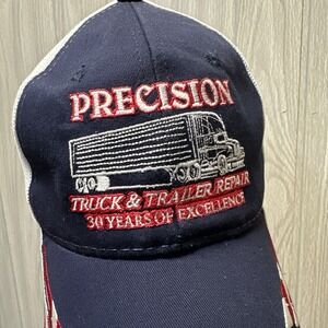 Precision Truck Repair Trucker Hat Mens OSFM Navy Blue Good USA Flag Snapback